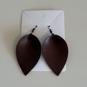 NEW Brown Leather Teardrop Earrings
